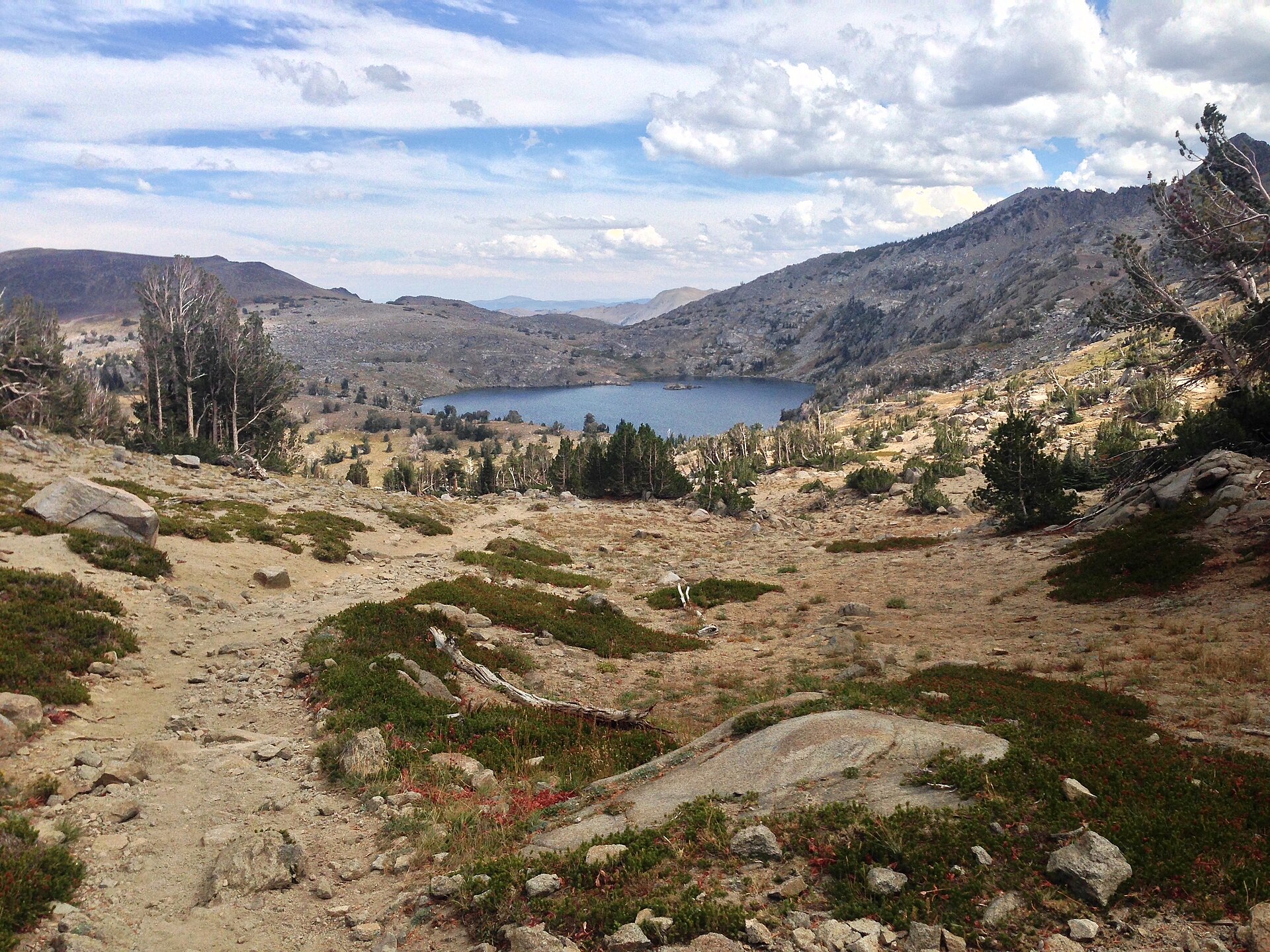Mountain footpath leading down to Winnemucca Lake in Alpine County, California
